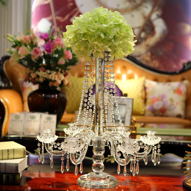 ADL 7 Arms Clear Crystal Candelabra Wedding Table Centerpieces for Flower Stand Flower Base and Wedding Decorations Crafts Tall