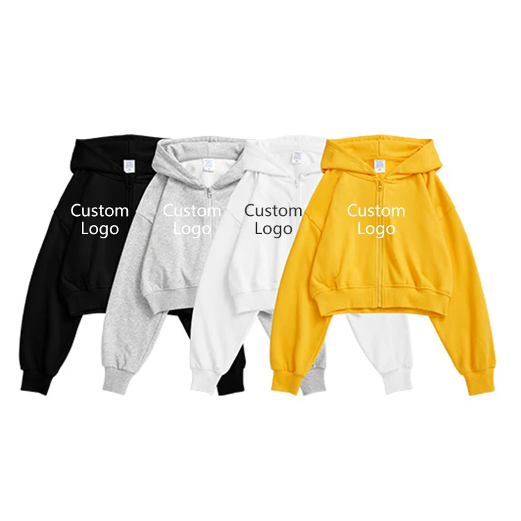Custom logo Cute Clothing gym Fitness Sports Crop Top Zip Up cotton Women streetwear Jacket Hoodies sweatshirts with Zippers