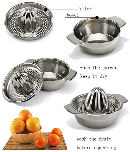 Stainless Steel Manual Juicer Lemon Oranges Fruit Squeezer Tool with Bowl Container for Home Made Juice in Kitchen