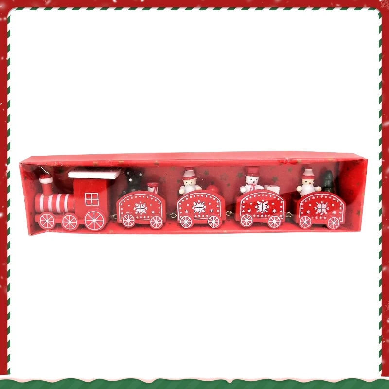 Happy Trees 5 Pcs Wooden Christmas Train with Snowman, Mini Train Decor Set for Christmas Party, Christmas Train Ornament