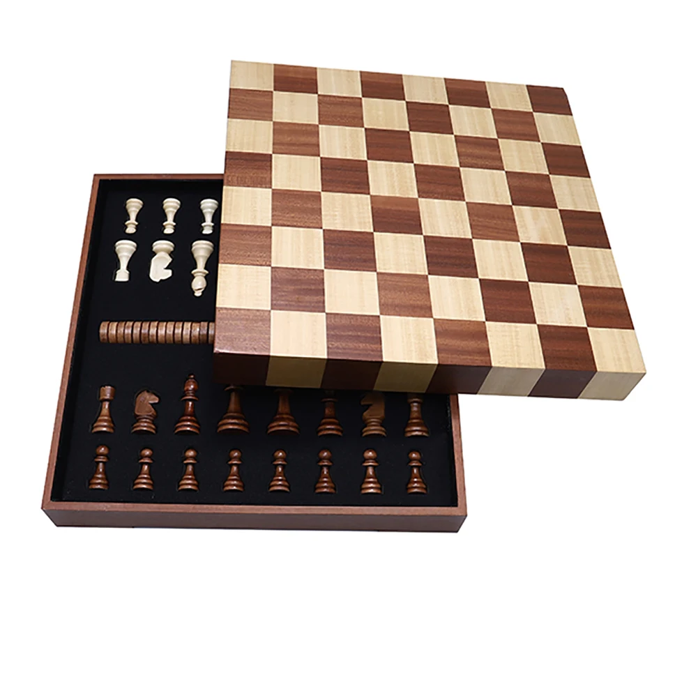 Wooden NON-magnetic felted chess game set, wooden chess, wooden chess set board game interior storage chess pieces