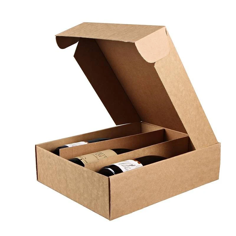 Custom Logo Eco Friendly Corrugated Cardboard 3 Bottles Wine Shipping Box Red Wine Packaging Boxes