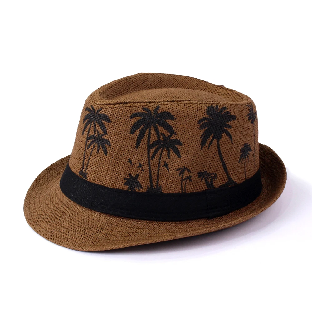 Wholesale Custom Summer Beach Sun Hat  Printed Logo Jazz Cap Panama Straw Hat Travel Sun Cap Panama Fedora Straw Hat Men