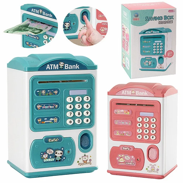 Kid Saving Money Boxes Toys Authentic ATM electronic Money Saver with Password Key Fingerprint Key Keep Cash Toys