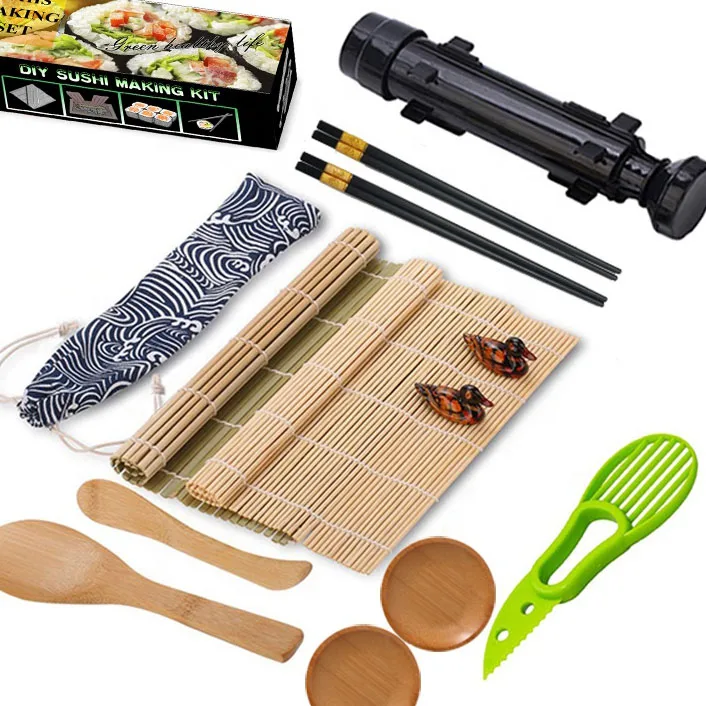 Sushi Making Kit for Beginners Bamboo Tool Mold Roll Curtain Laver Rice Hand Sushi Kit Set