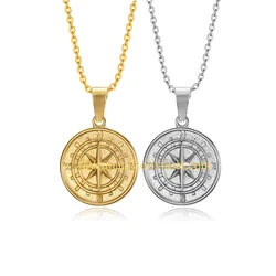 Travel Charm 14k 18k gold compass pendant custom nautical jewelry stainless steel compass north star necklace graduation gift