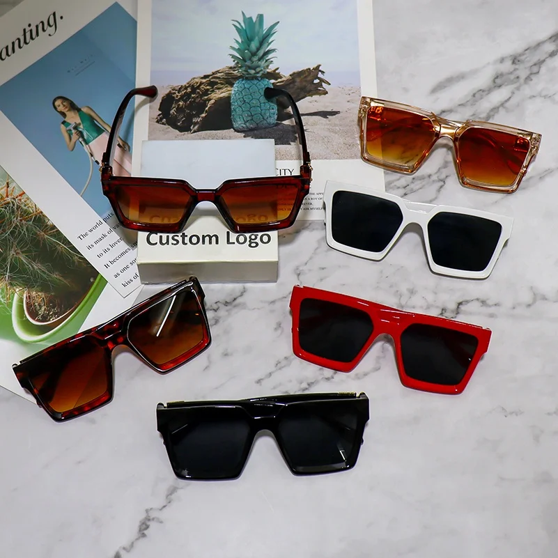 New Fashion Square Sunglasses for Men Women Five Star Design Glasses Vintage Big Frame Shades Flat Top Hot Sale Black Leopard