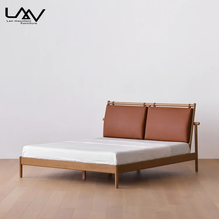 Nordic style Modern Simple solid wood 1.8 m double bed bedroom upholstered backrest leather bed furniture