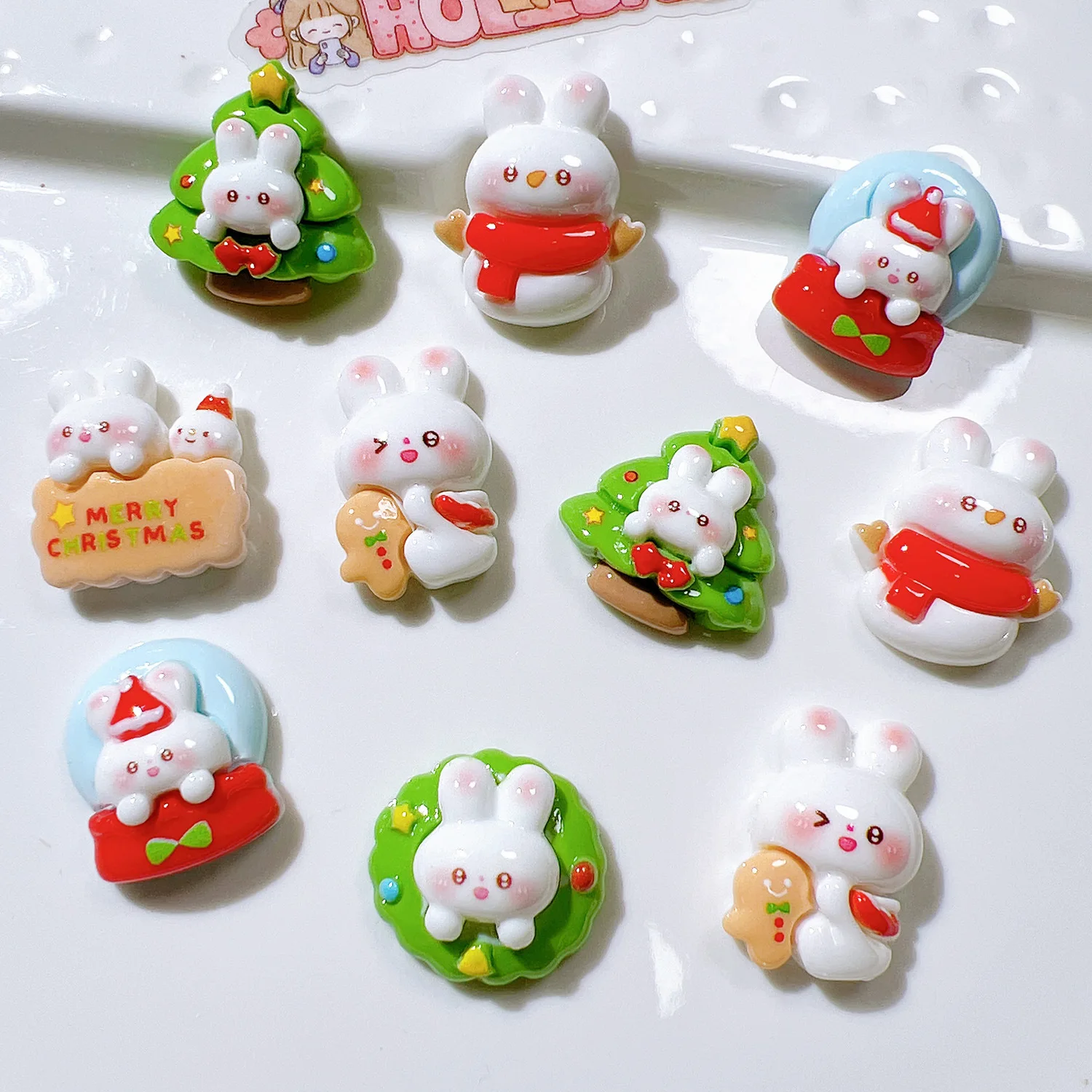 Wholesale Resin Charms Diy Cream Glue Accessories Christmas Rabbit Resin Flat Back For Decoration