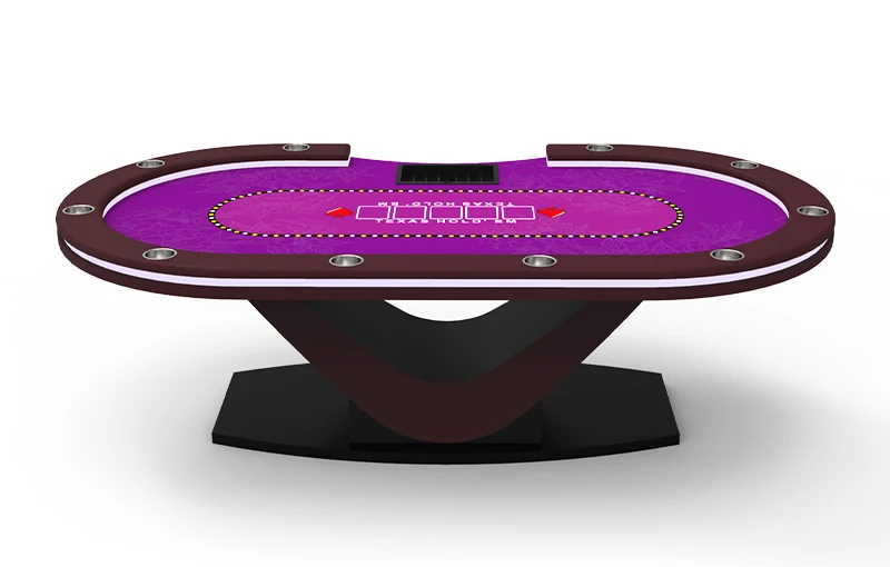 Poker Table with LED Lights Customized Solid Wood V-Legs Texas Poker Table Luxury Style Casino Table