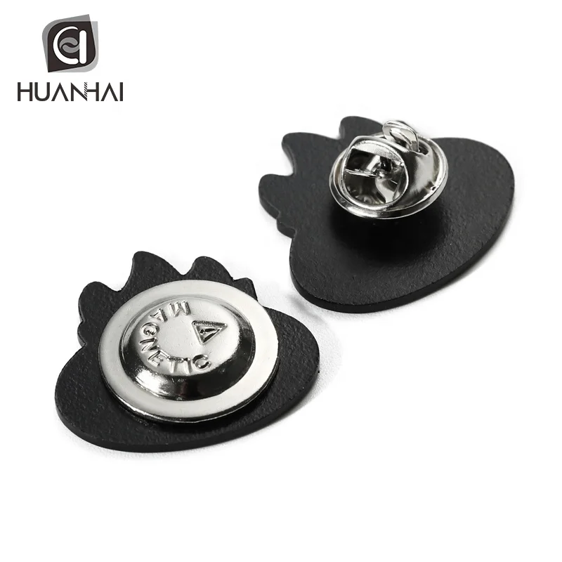 custom black metal fire logo soft enamel magnetic badge pin