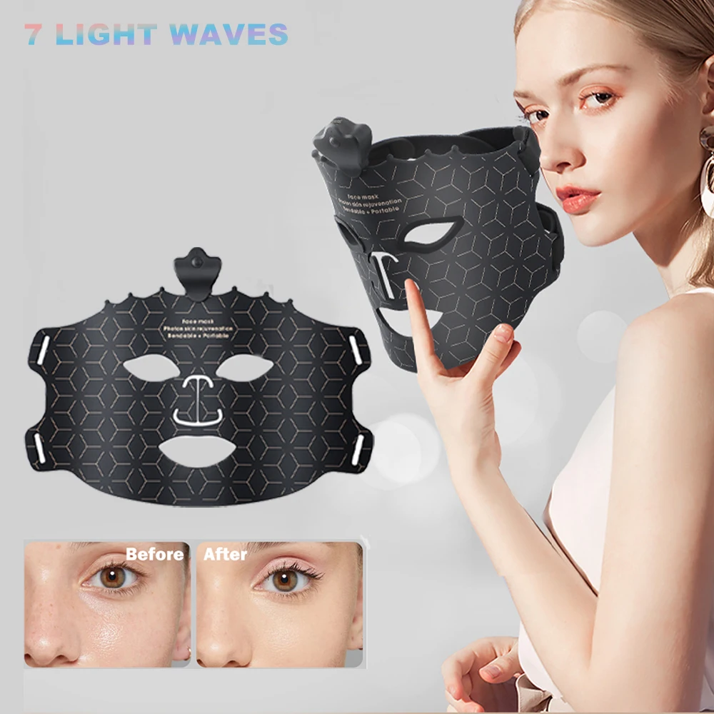 Popular Products 2024 Portable Led Face Mask 7 Colors 630nm Skin Care Silicone Led Light Beauty Facial Face Mask Light Therapy