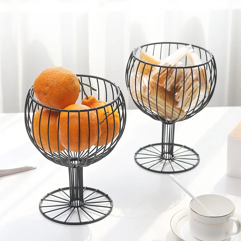 geometric hollow iron wine glass cup shaped fruit basket perfect for fruit, vegetables, bread , snack storage holder