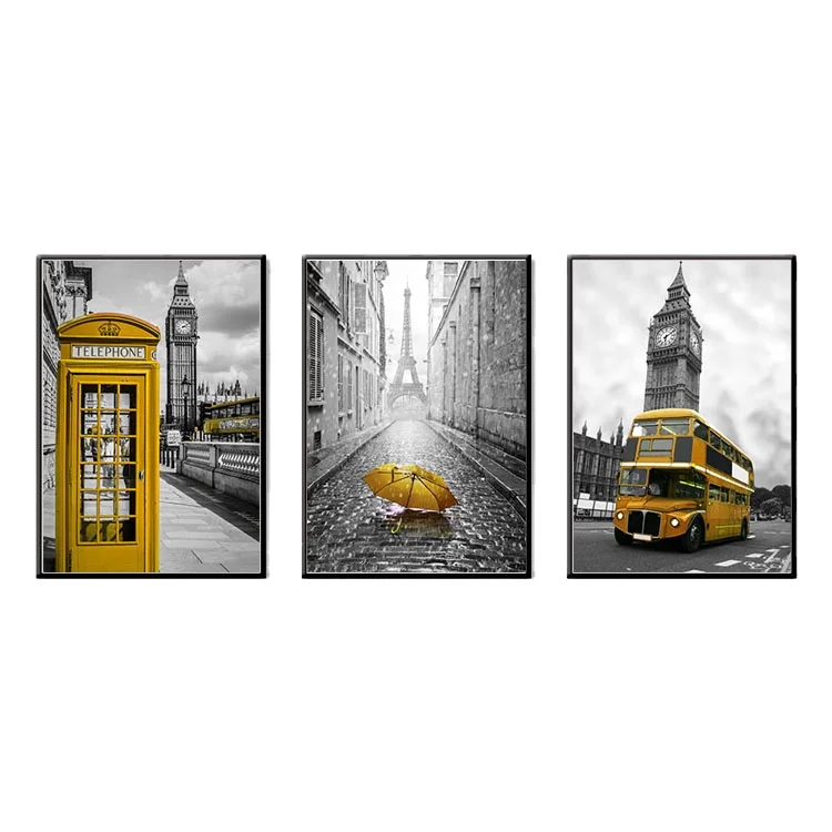 2023 hot selling modern 3 panel paris streets art tower painting fo home decor