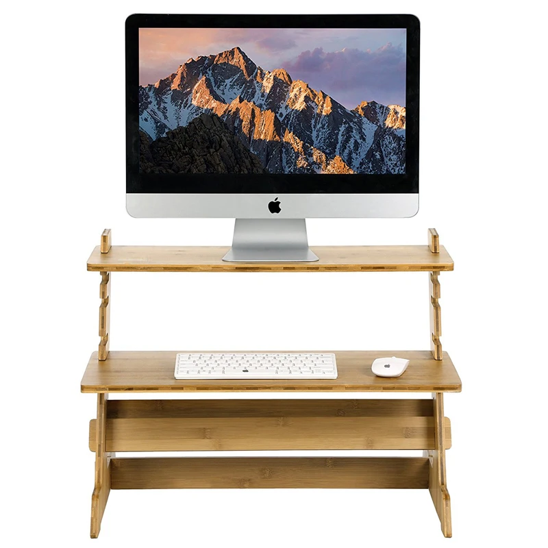 Natural Bamboo Adjustable Notebook Desk Monitor Riser for Height Stand Up
