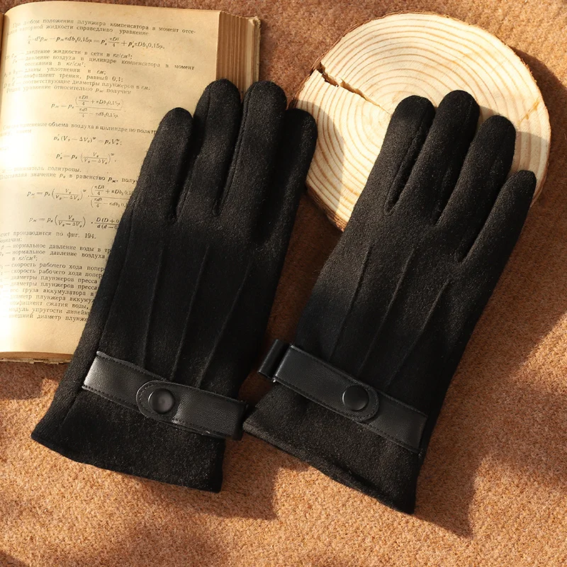 Hot sale touchscreen winter mittens custom plush lining outdoor driving men wool warm gloves