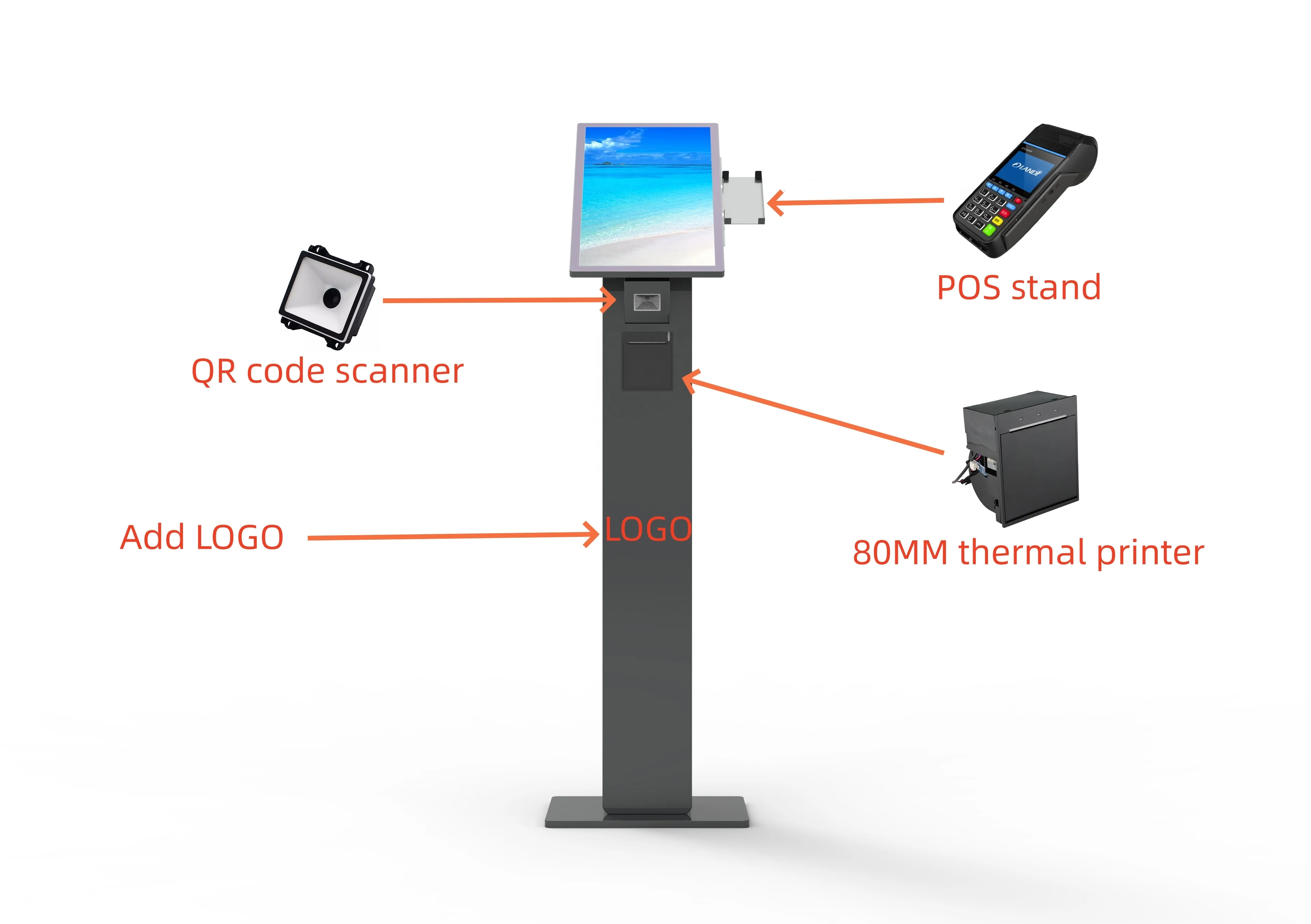 23.6 Inches Fast Food 21.5inch Self Ordering Information Touch Screen In Restaurant Checkout Counters Coffee Payment Kiosk