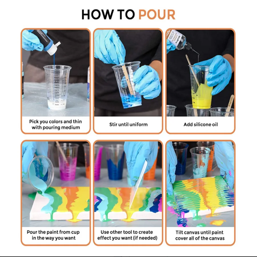 Акриловые заливки для рукоделия, 8 основных цветов 8oz набор акриловых красок, средний Starter Kit с заливки масла