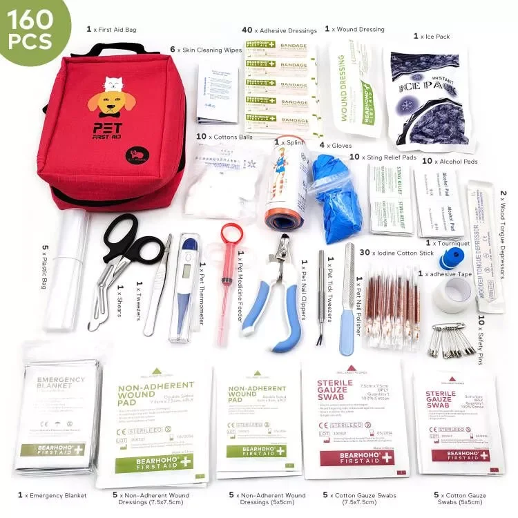 Hot Sale 160 Pcs Cat Dog New Medical Lightweight Waterproof 1st Pet First Aid Kit Pouch
