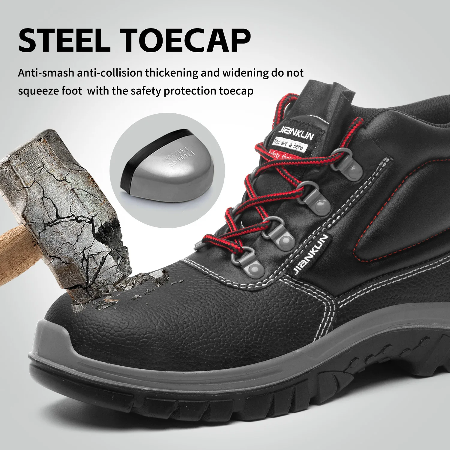 JIANKUN Industrial  shoe eyelet grommet Breathable Steel Toe Leather Shoes stainless   Anti-Impact Protective Safety Feature