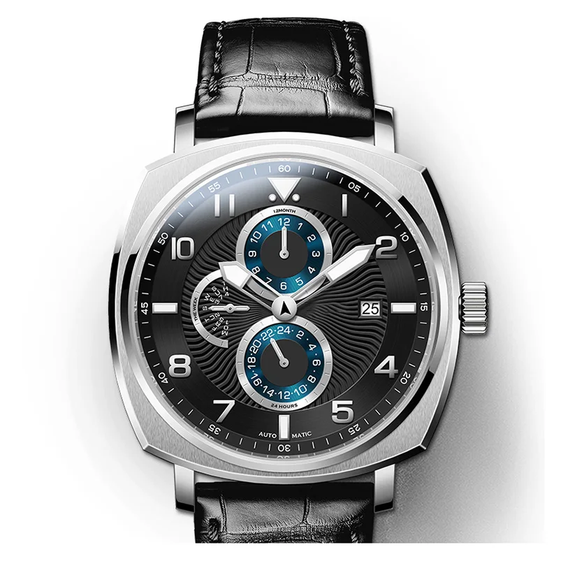 Latest stainless steel case calendar 24 hour show men automatic mechanical wristwatch