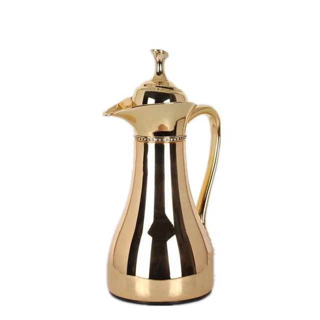 golden brass arabic coffee pot pink glass inner vacuum flask luxury style 1L sublimation