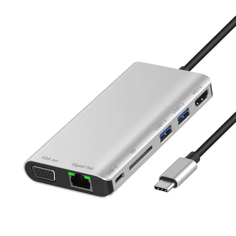 PD87W 8 в 1 C USB 3,0 SD VGA HDTV Gigabit Lan Тип C к HDMI 4K 60 Гц концентратор USB Тип C многофункциональная док-станция