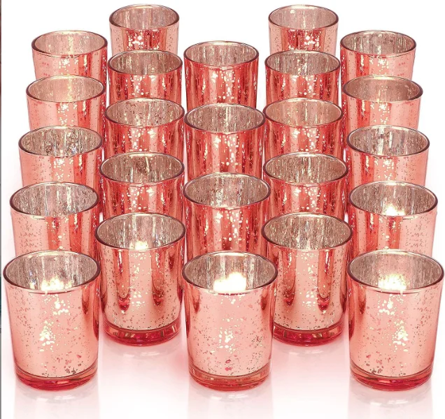 12pcs Set Gold  Candle Holder Table Mercury Glass Candle Holder Tealight Candle Cups for Wedding Birthday Party Decoration