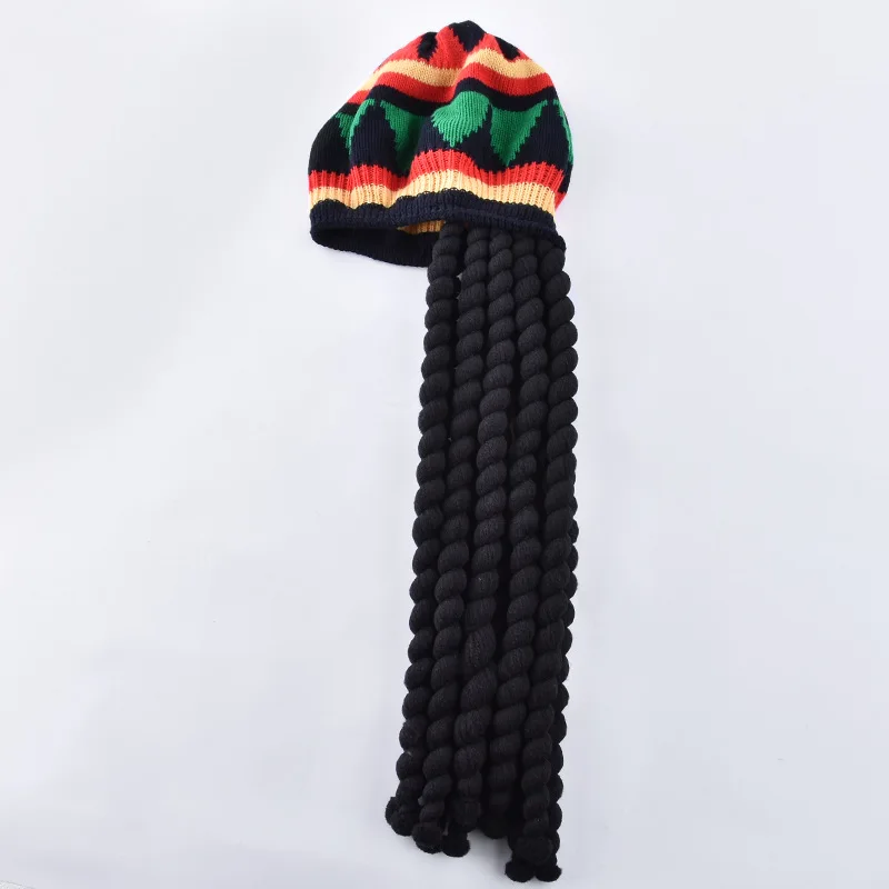 Wholesale Jamaican Style Rasta Hat with DreadLock Long Black Hair with Cap Costume Accessory