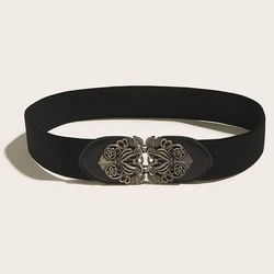 85cm Plus Size Vintage Breathable Elastic Black Girdle Belt Exquisite Metal Buckle Wide Waist Seal