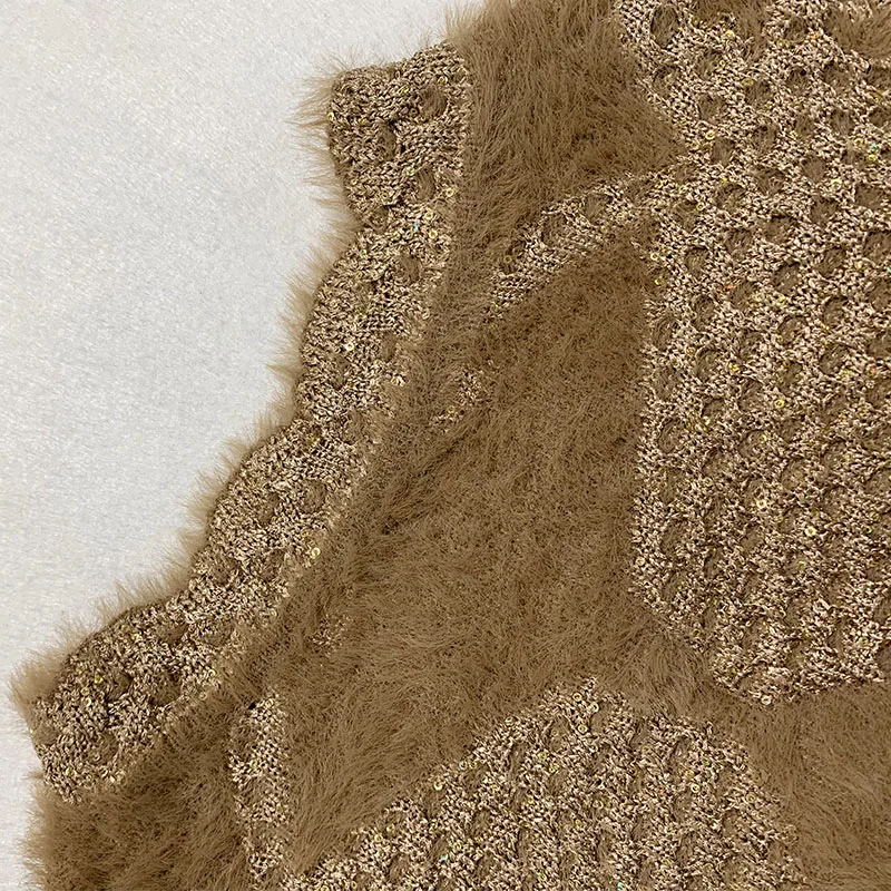 Custom Jacquard Winter Elderly Senior Aged Lady Fur Sweater with Button Sequins Thick Fleece Grandma Knit Cardigan for Women