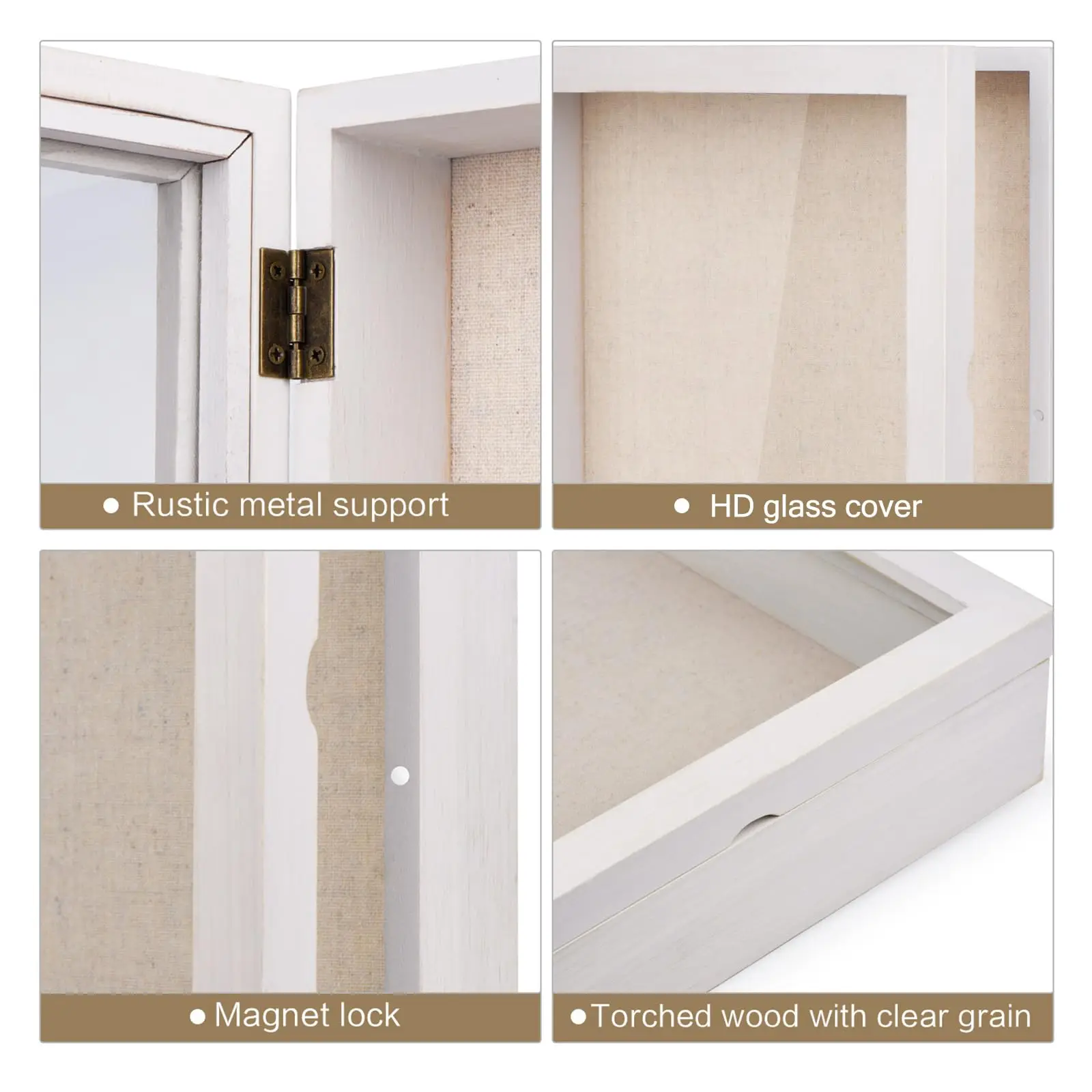 8x10 Rustic White Wooden Shadow Box Frame with Linen Back Display Case for Memorabilia Awards Medals Photos Memory Box Gift