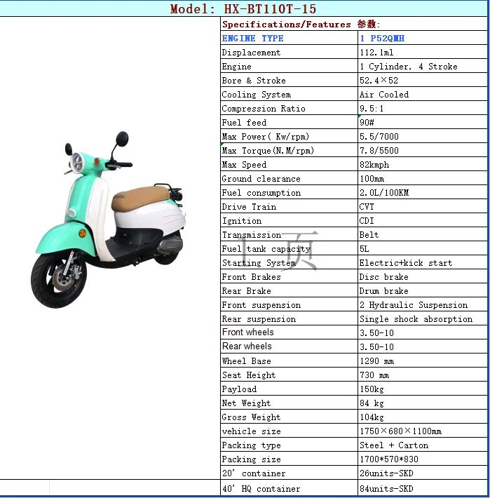 Hot Selling Gas Powered Engine 50CC 100cc Gas Scooter Factory supply mini gas scooter