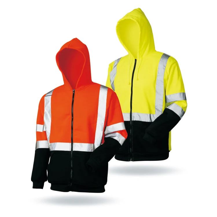 LanXiang ENISO 20471 standard Hi Vis Black Bottom Full-Zip Hoodie Sweatshirt
