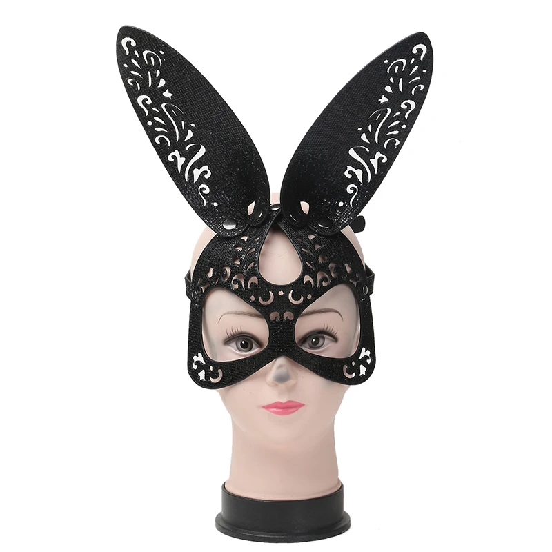 Leather Face Mask for Party Masquerade Men and Women Decorative Halloween Rave Party PU Chain Eye Mask