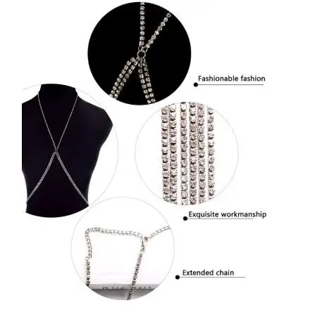 Shining Rhinestones Chest Cross Body Chain Boho Multi Layers Chest Chain Jewelry Crystal Chest Harness Body Jewellery For Woman