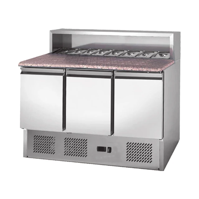 Top Display Professional Stainless Steel And Marble Refrigerator Counter Pizza Prep Table