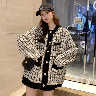 Plaid Cardigan Women Cute Preppy Style All-match Outwear Single Breasted Students Korean Cozy Lovely Casual Knitwear Chic