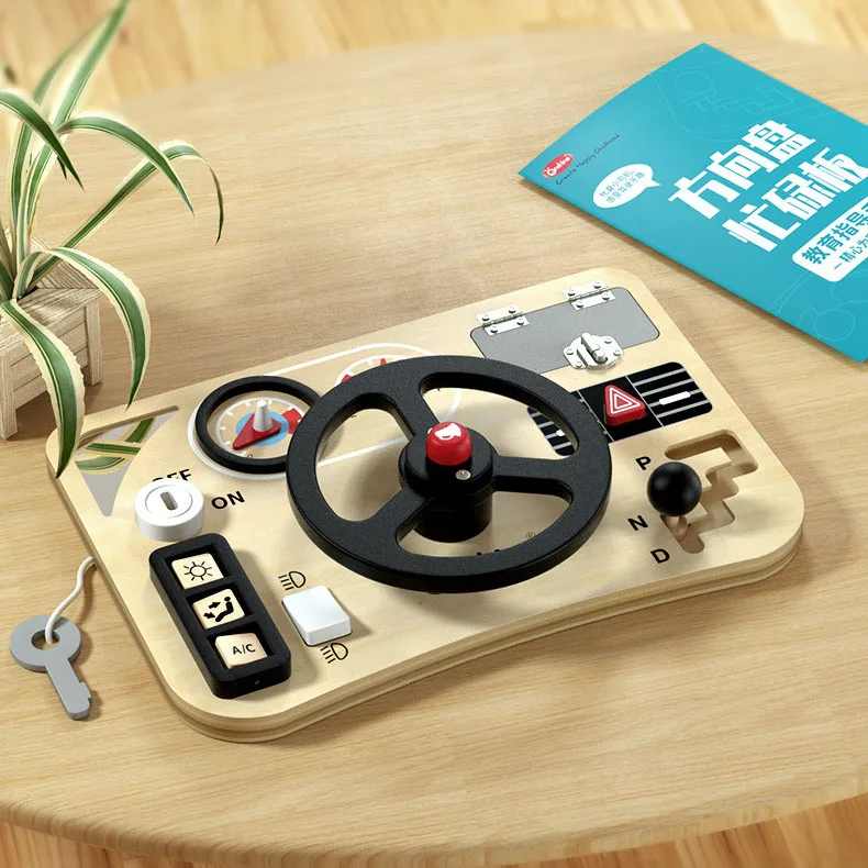 Early Childhood Education Wooden Busy Board Color Matching Simulation Steering Wheel Clock Toy
