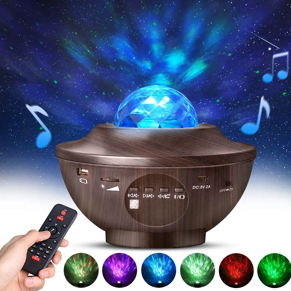 
2020 Newest Amazon hot sale Sky Laser Star Projector Ocean Wave Night Light Projector with Blue tooth Speaker LED Light 
