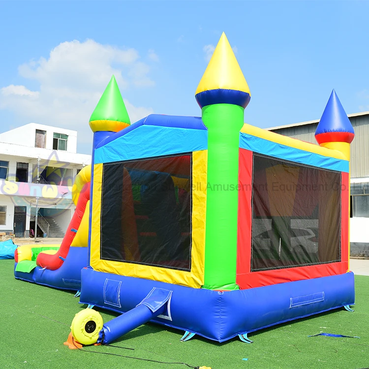 Commercial indoor moon bounce house bouncy castle jumper with water slide inflatable mini used moonwalker jumping bouncer