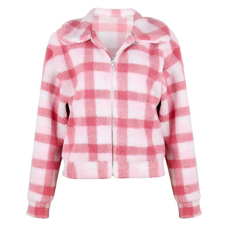 New Arrival Hot Sales Women Outerwear Fur coats Casual short plaid Winter thicken Zipper Coat for women 2021