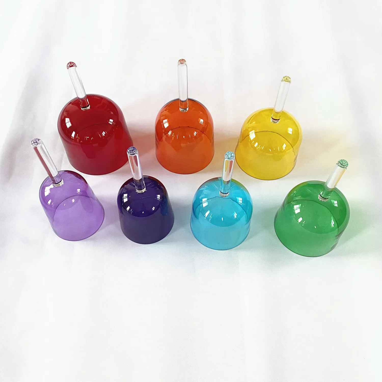 HF Colorful Handle Clear Singing Bowls Different Note Quartz Crystal Singing Bowl for Meditation