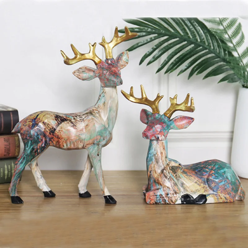 wholesale Two Oil Painting Art Resin Sculpture Statue deer set Cats for Home Hotel Bookshelf lover cat gift Desktop Decoration