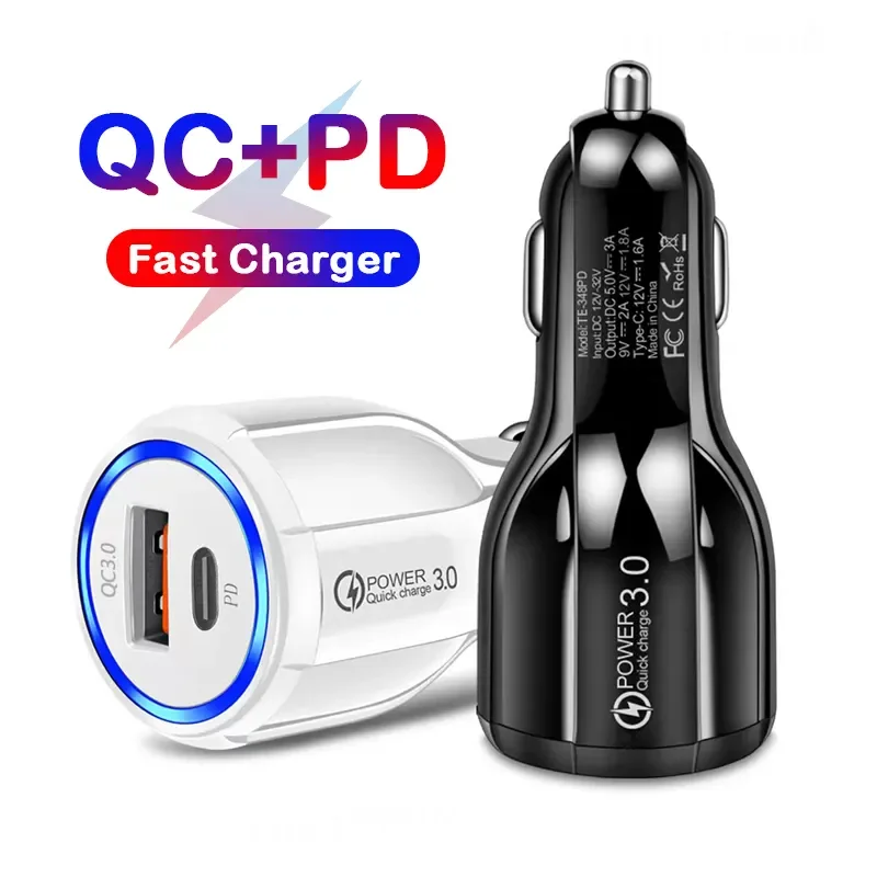 Dual port USB 3.0 TYPE C PD18w Portable Mobile Phone Travel USB fast charging adapter Car Charger