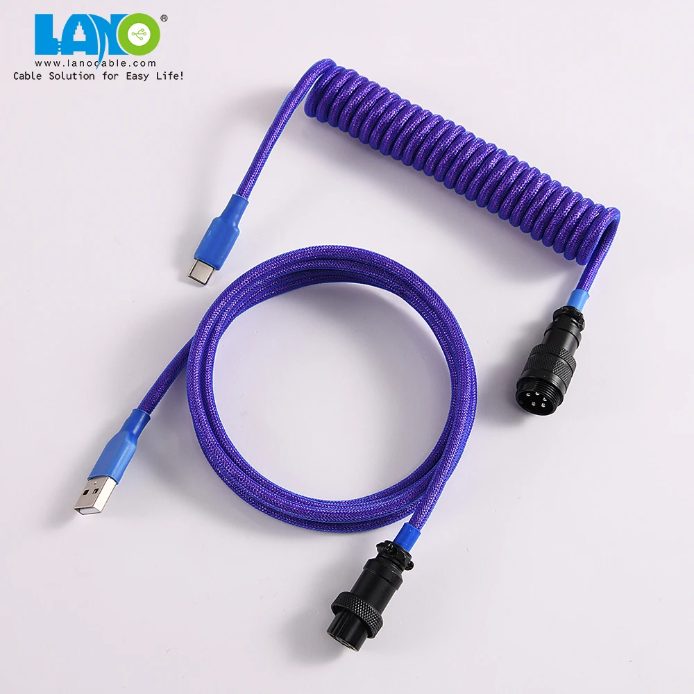 custom techflex GX16  aviator usb c coiled mechanical keyboard cable aviation spring Double sleeves type-c coil