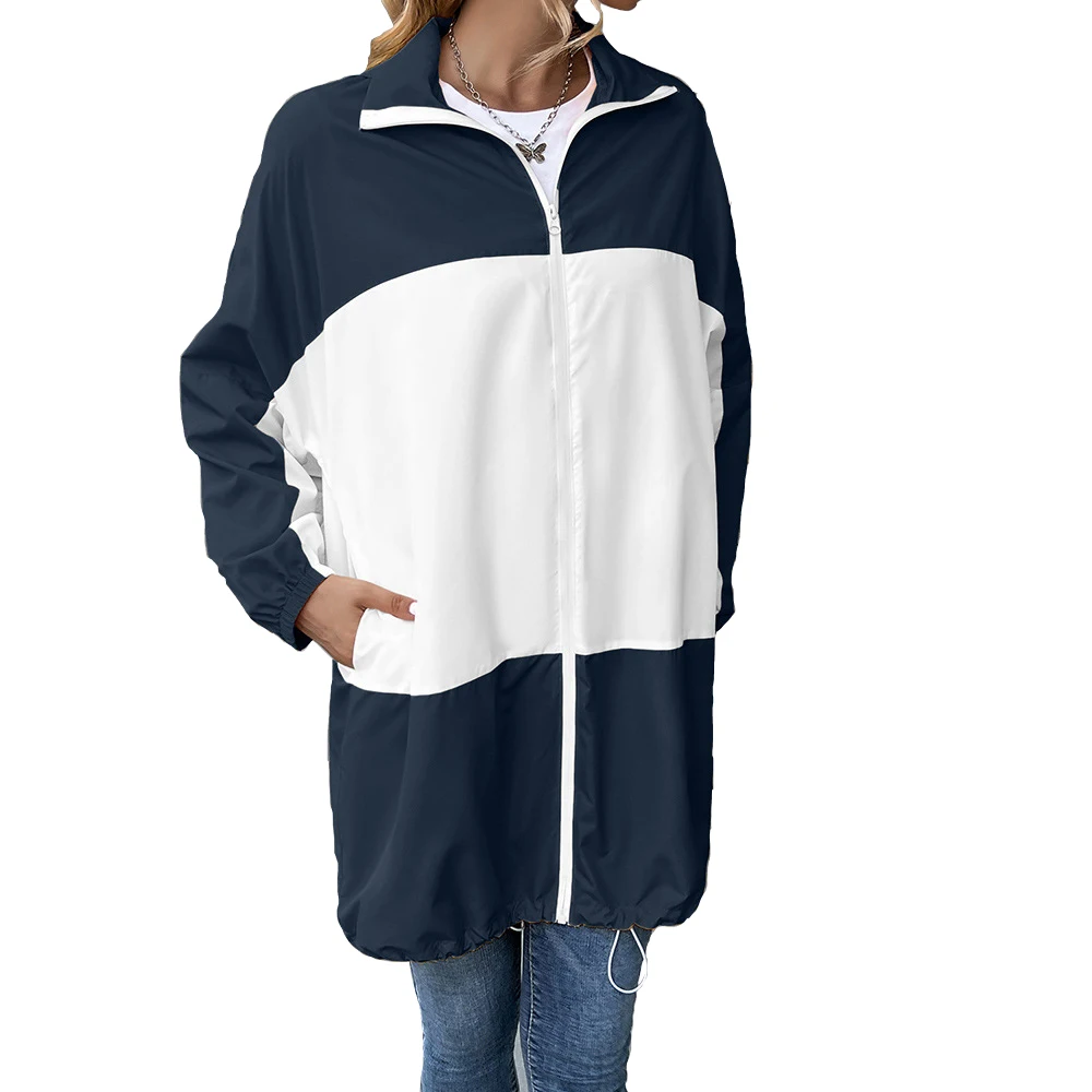 Hooded color-blocked waterproof garment outdoor sports hiking casual jacket women summer thin coat