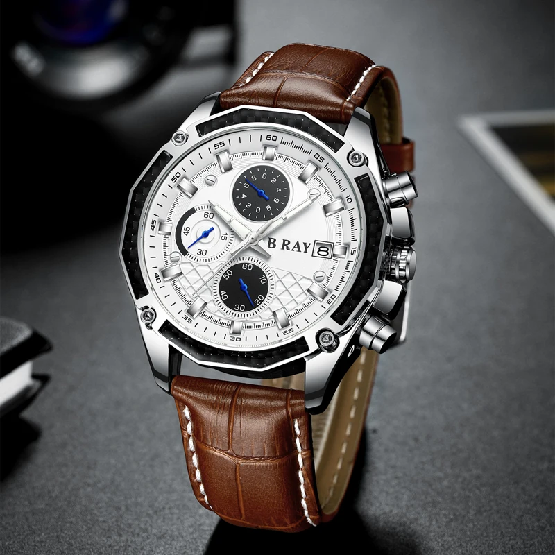 2021 B RAY 9005 Factory Price Three Dials Leather Watch Men Business Waterproof Calendar High Quality Watch