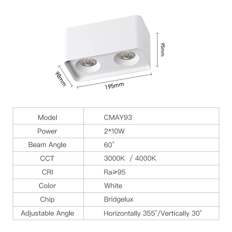 XRZLux Square Led Downlight 20W Double Heads COB Living Room Corridor Aisle Ceiling Spotlights AC110V 220V Ceiling Lamp
