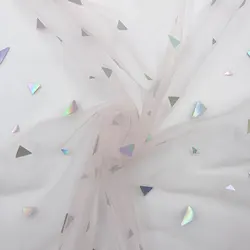 Customized polka dot flower butterfly triangle fancy kids dress multicolor glitter sequin shape tulle mesh sheer fabric